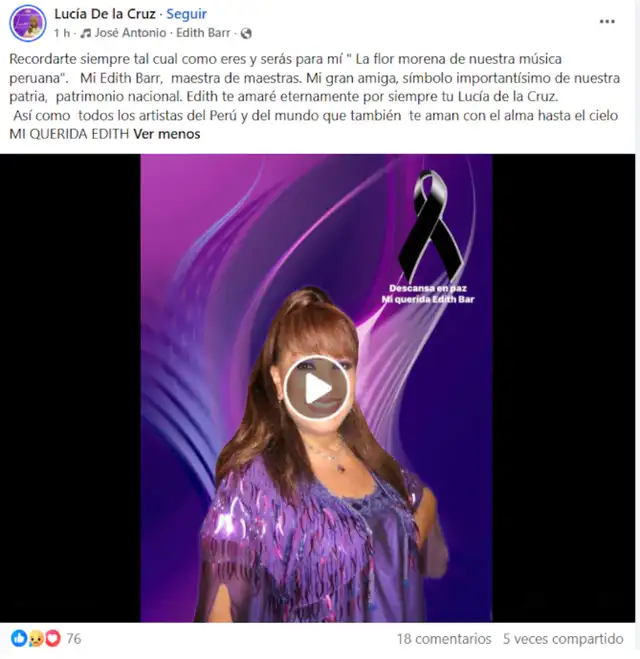 Fallece cantante criolla Edith Barr, la 'Flor morena', leyenda de la música criolla a sus 90 años Fallece cantante criolla Edith Barr, la 'Flor morena', leyenda de la música criolla a sus 90 años