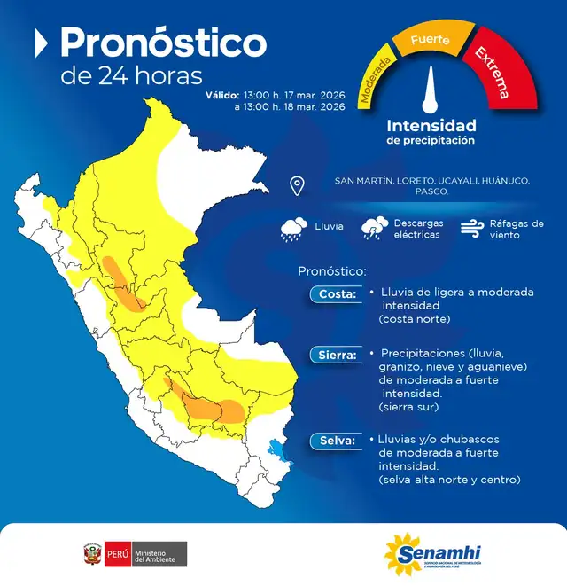 Conoce qué regiones soportarán lluvia intensas entre el martes 17 y miércoles 18