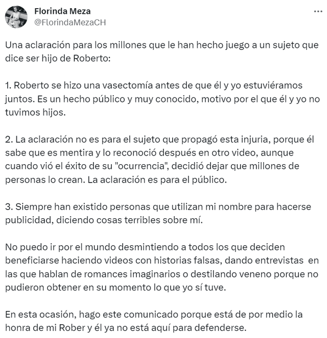 Tuit de Florinda Meza, defendiendo a Roberto Gómez Bolaños.   