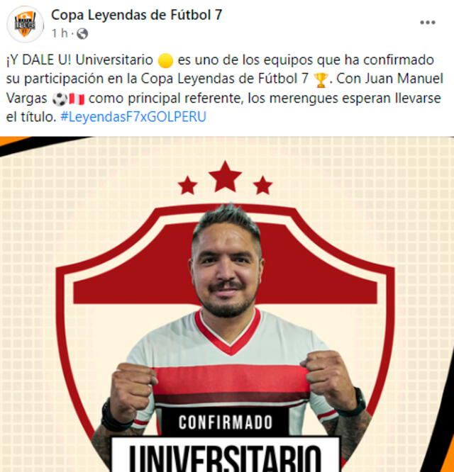 Juan Manuel Vargas jugará en el Fútbol 7. - FUENTE: Facebook.   