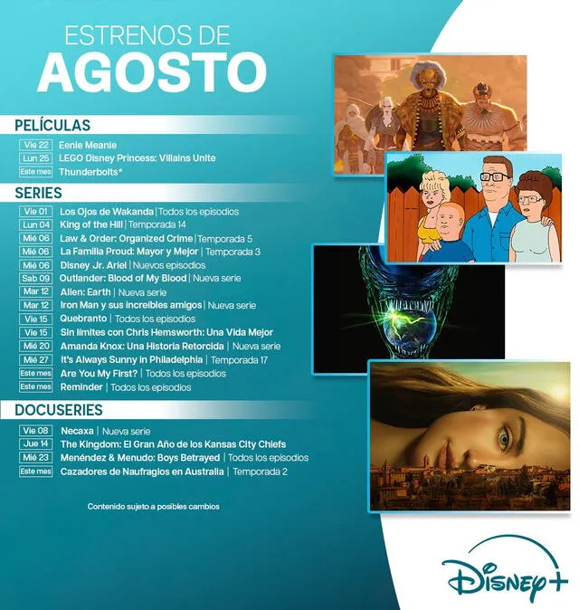 Películas y series de estreno en Disney Plus. Foto: Disney Plus Películas y series de estreno en Disney Plus. Foto: Disney Plus