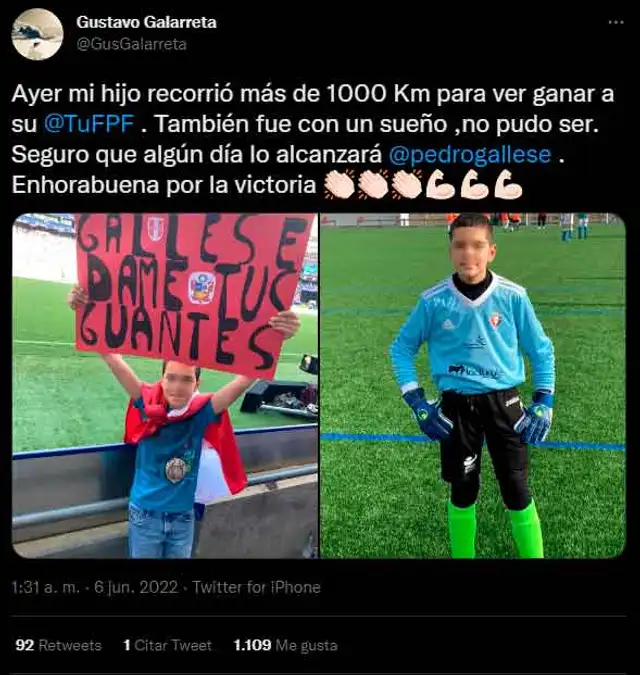 El mensaje que motivó a Pedro Gallese. / FUENTE: Twitter.   