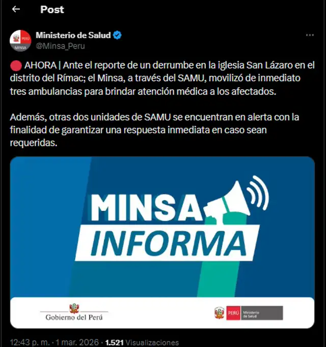  Copalsa parte del techo de la Iglesia San Lázaro del Rímac y cae sobre altar principal 