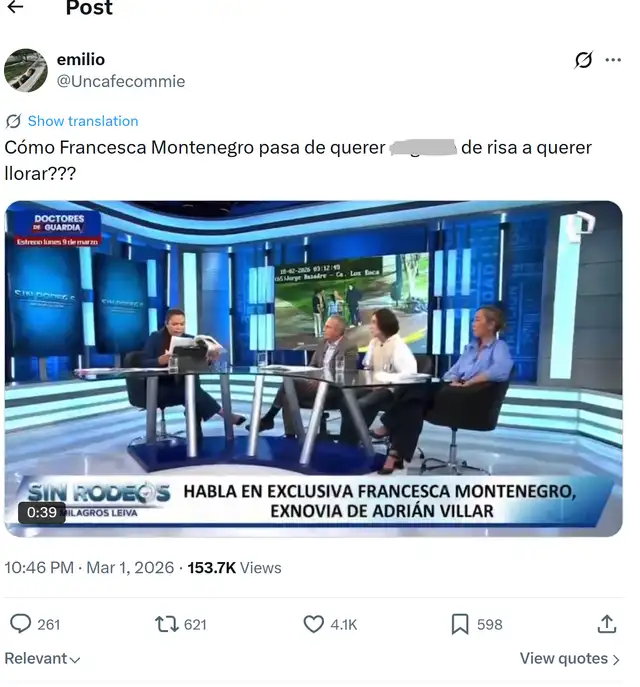 <em>Francesca Montenegro sorprende con rápido cambio en su estado de ánimo. Captura: X</em>   