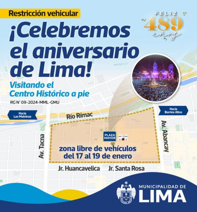 Restricción de carros por aniversario de Lima. 