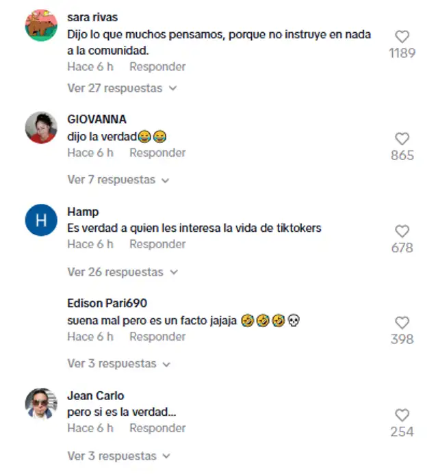 Usuarios apoyan lo mencionado por Marquina sobre Carlitos TV. Foto: TikTok.   