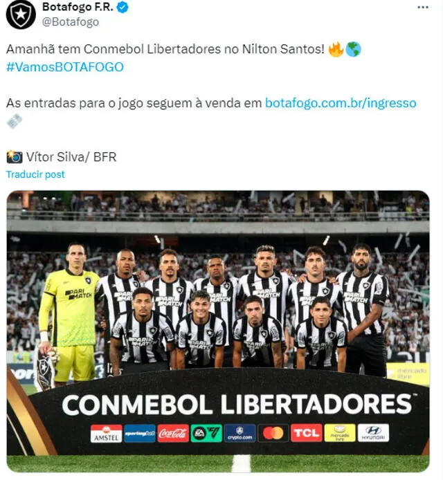Botafogo está listo para recibir a Universitario. / Foto: X.   