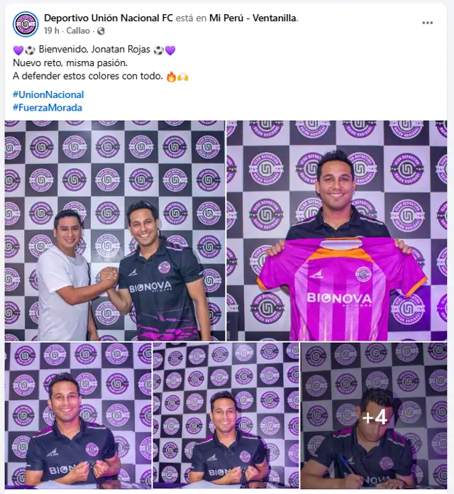 Equipo Deportivo Unión Nacional dio la bienvenida a Jonathan Rojas. Foto: Facebook. Equipo Deportivo Unión Nacional dio la bienvenida a Jonathan Rojas. Foto: Facebook.