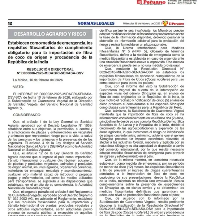 Resolución Directoral Nº D000006-2026-MIDAGRI-SENASA-DSV.