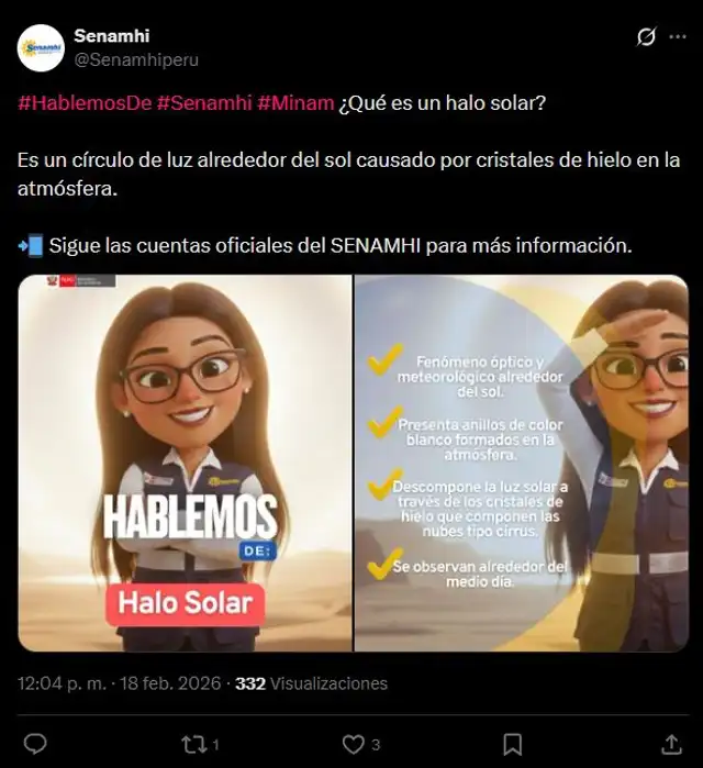 <strong> Senamhi explicó qué es un halo escolar</strong>   