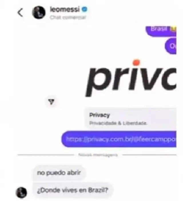 Supuestos mensajes entre Lionel Messi y Fernanda Campos.  