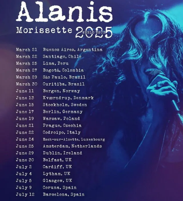 Alanis Morissette tour en Latinoamérica y Europa.  