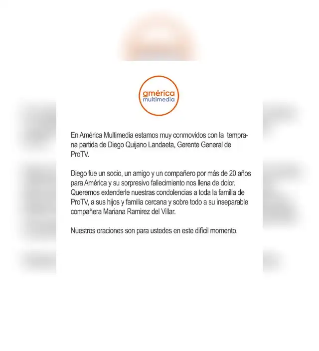 <em>América Multimedia informó sobre la partida de Diego Quijano Landaeta: Foto: Difusión </em>   