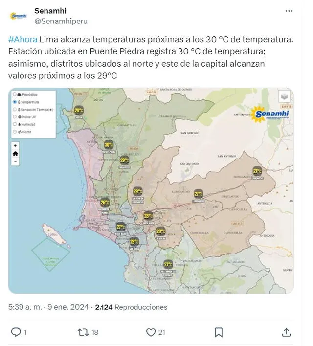 Senamhi advierte de altas temperaturas en varias zonas de Lima.
