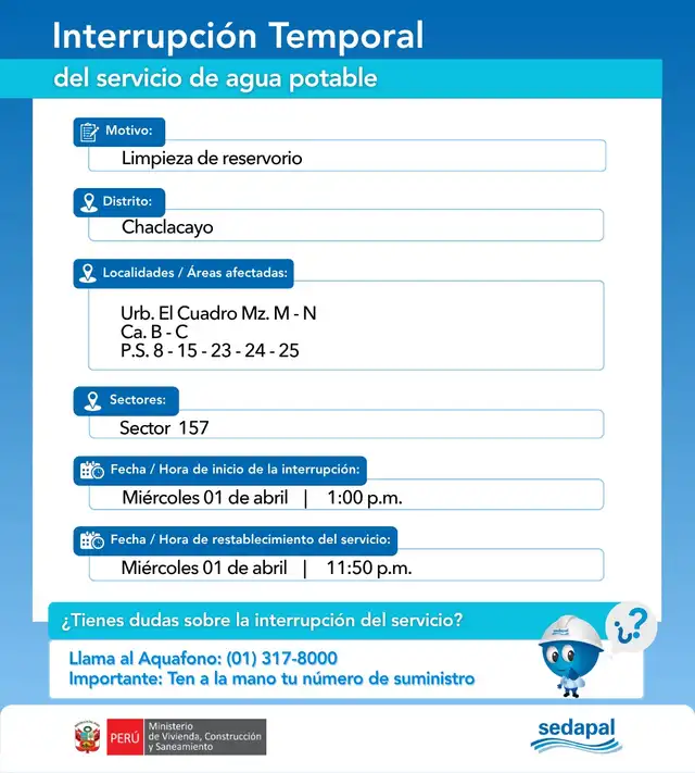 Corte de agua en Chaclacayo.