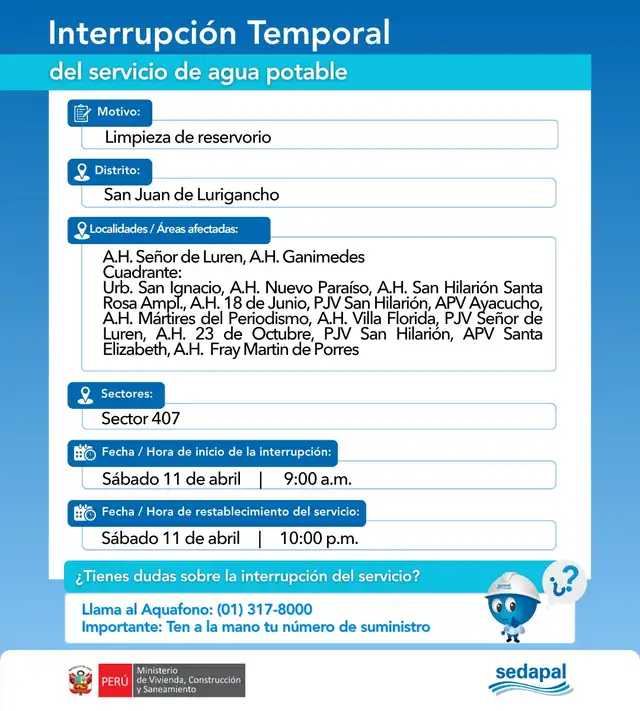 Corte de agua en San Juan de Lurigancho. Corte de agua en San Juan de Lurigancho.