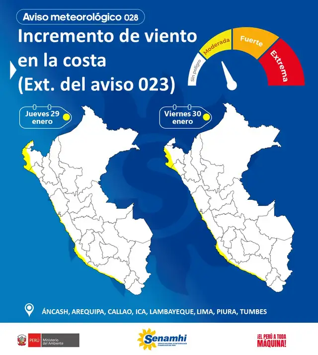 Senamhi advierte vientos moderados en la costa. Senamhi advierte vientos moderados en la costa.