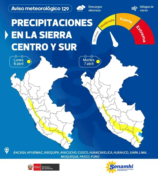 Aviso meteorológico 129 del Senamhi. Aviso meteorológico 129 del Senamhi.