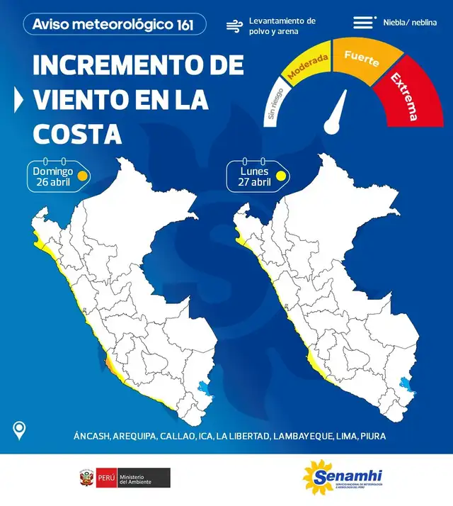 Aviso Meteorologico N.° 161 del Senamhi.