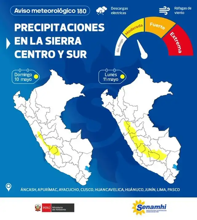 Aviso Metorologico 180 del Senamhi.