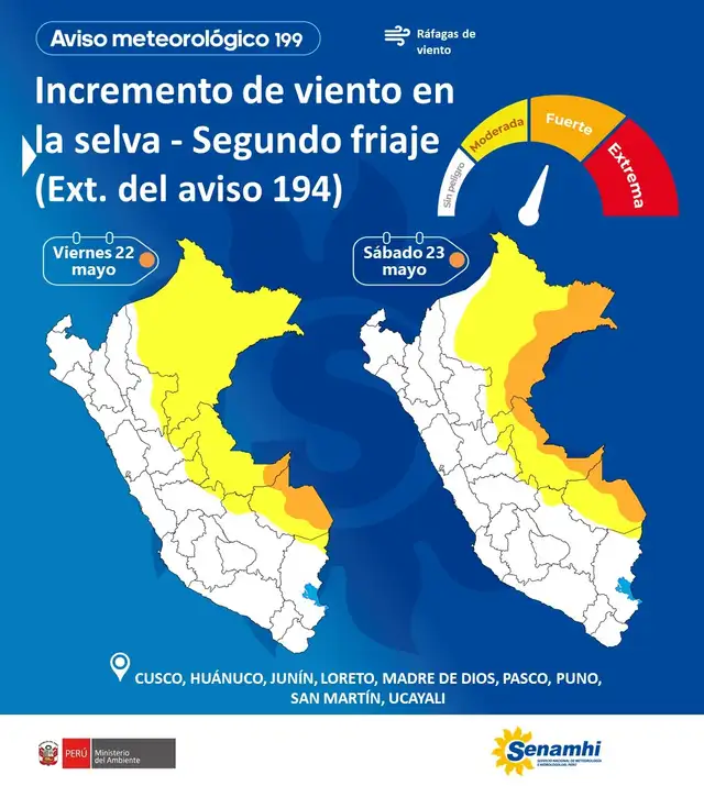Aviso Meteorologíco N.° 199 del Senamhi.