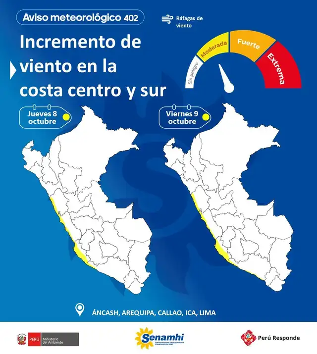 Aviso Meteorológico N.°402 del Senamhi.