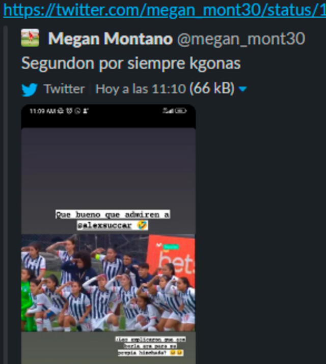 El mensaje de la futbolista de Universitario. / FUENTE: Twitter.   