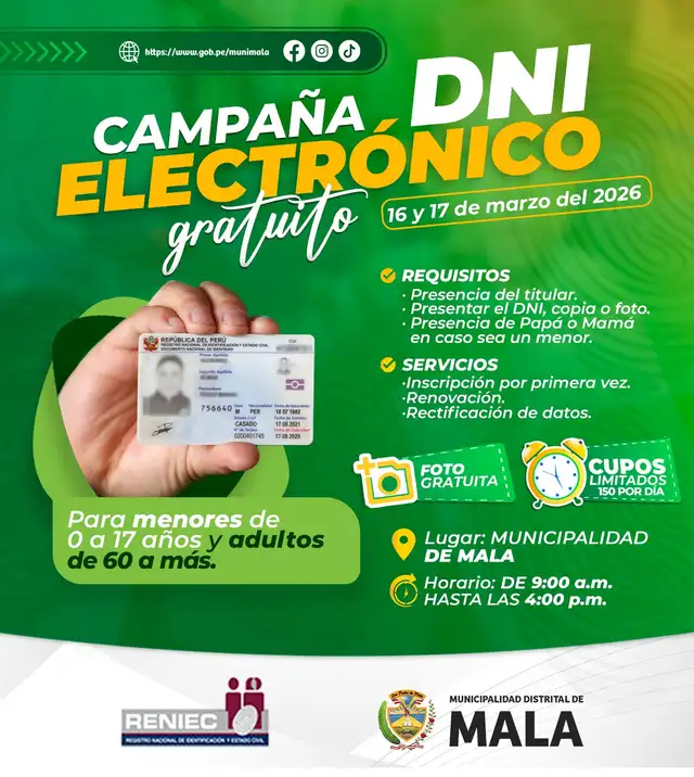 DNI electrónico GRATIS el 16 y 17 de marzo en Mala.