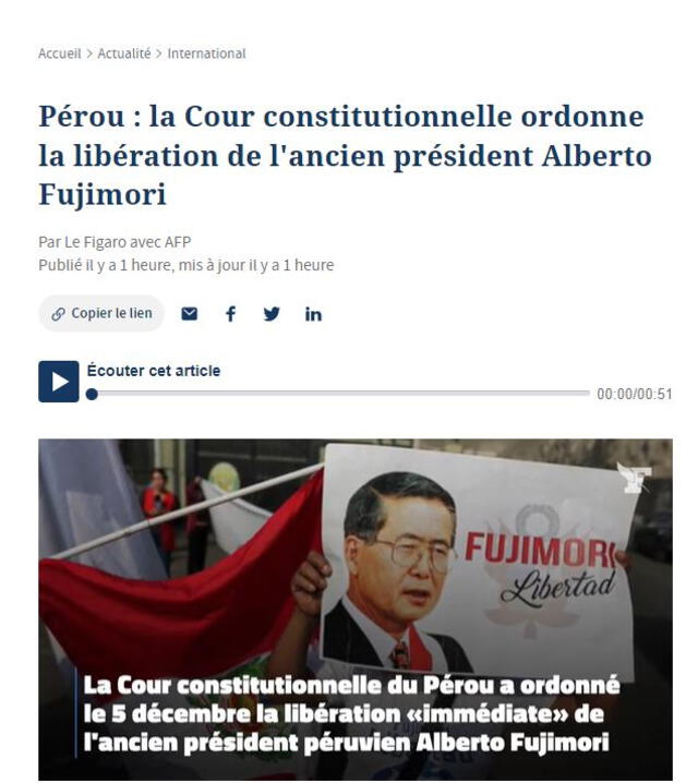 Le Figaro de Francia comunicó de esta manera la noticia.