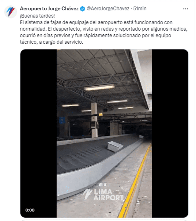 LAP da contundente respuesta frente al video del colapso de la faja en el Aeropuerto Jorge Chávez.