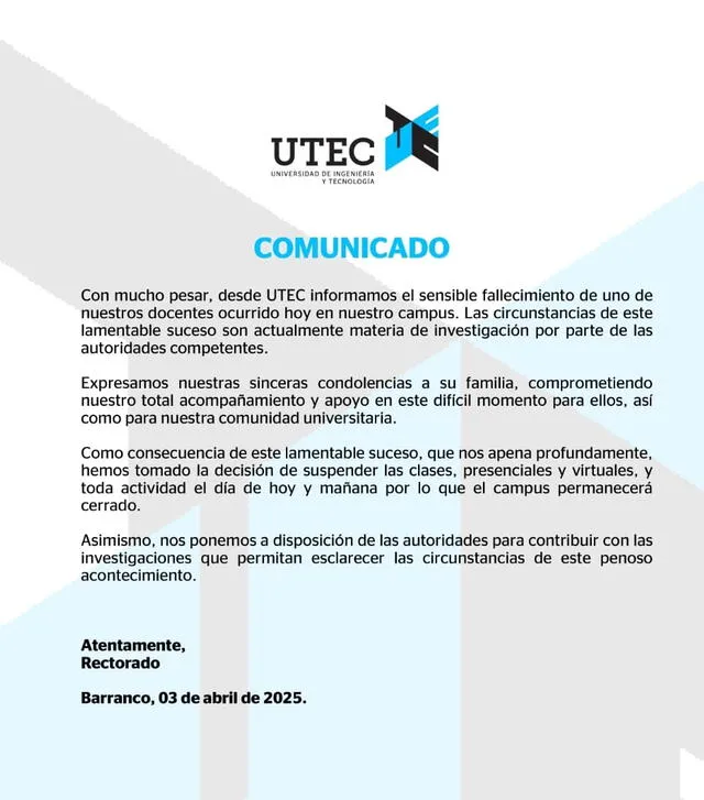 Tragedia en la UTEC: Vídeo inédito muestra los últimos instantes del profesor antes de su caída Tragedia en la UTEC: Vídeo inédito muestra los últimos instantes del profesor antes de su caída