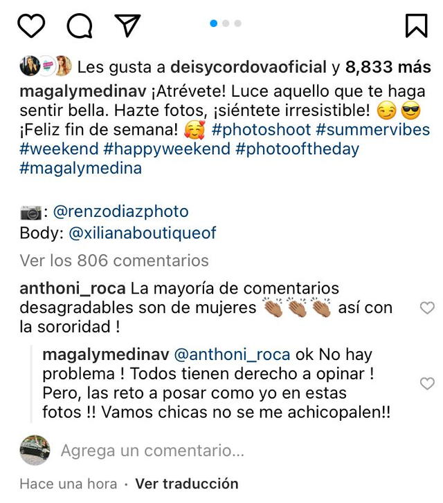 Magaly Medina a sus críticos por fotografiarse en ropa de baño.