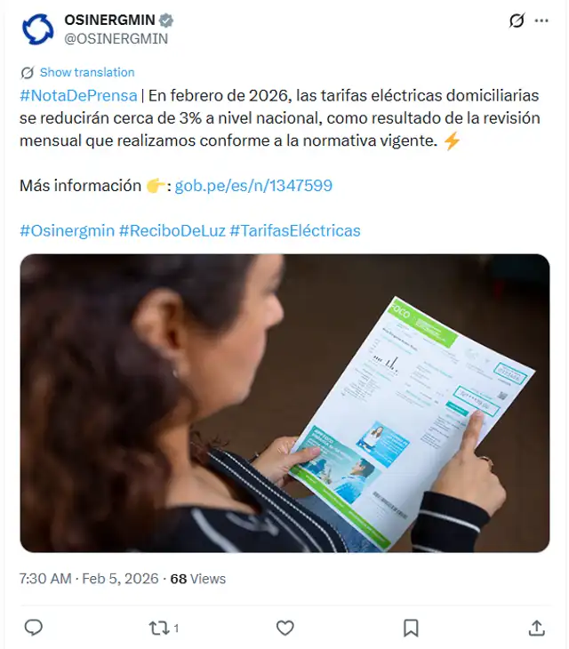 Así impactará la nueva reducción de tarifas eléctricas de Osinergmin.