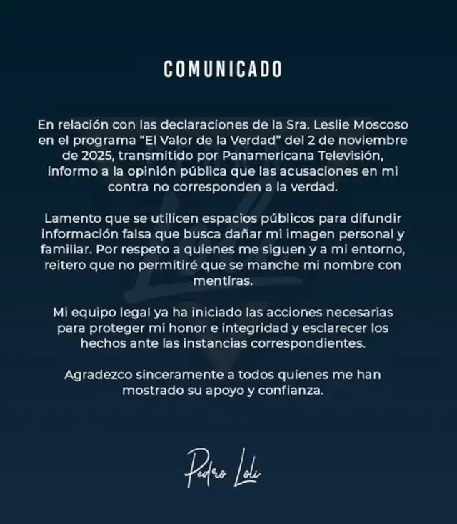 Pedro Loli anuncia medidas legales contra Leslie Moscoso por declaraciones en El Valor de la Verdad