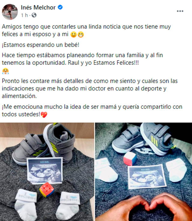 Inés Melchor compartió muy contenta su primer embarazo. | FUENTE: Facebook. 