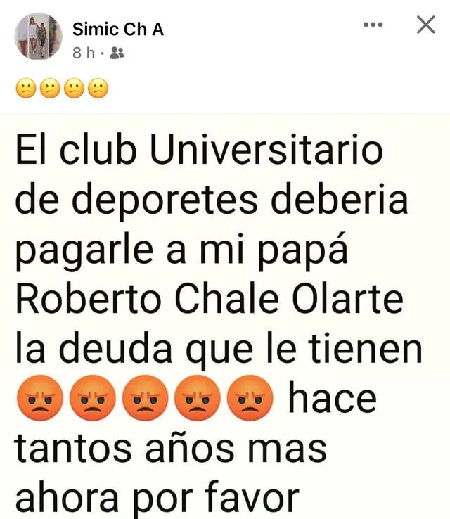 Hija de Roberto Chale pide a la U el pago de deuda por su padre. / Imagen: Facebook.   