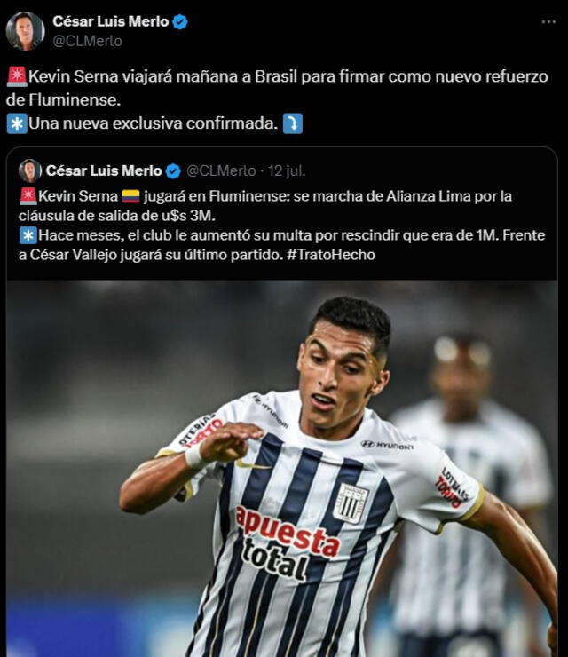 Kevin Serna se despide de Alianza Lima.