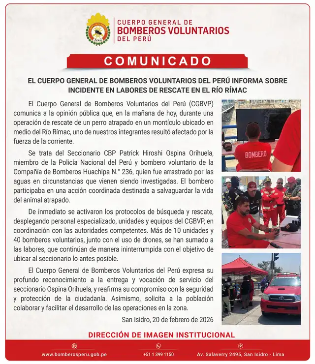  Comunicado de los Bomberos Voluntarios del Perú. Foto: Facebook   