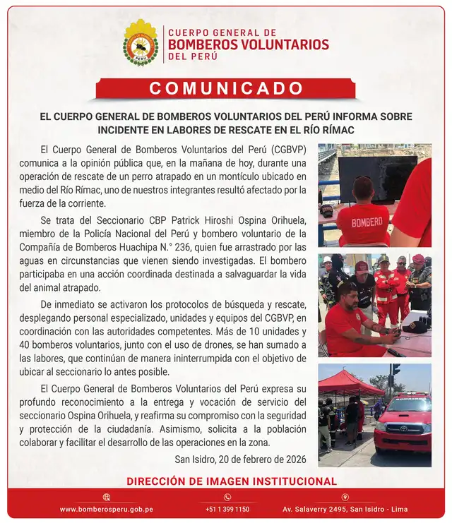 Comunicado de los Bomberos Voluntarios del Perú. Foto: Facebook