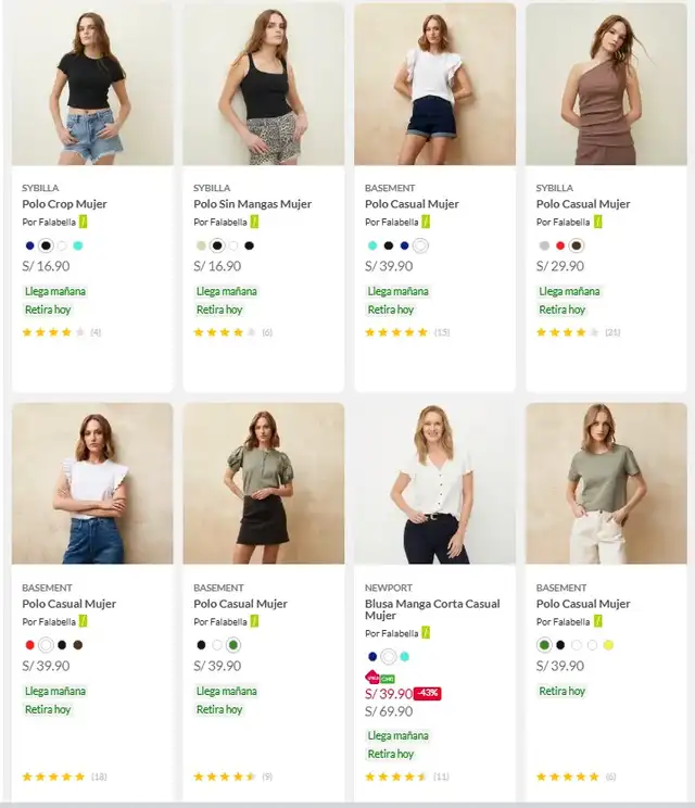 Variedad de modelos para damas en Falabella.