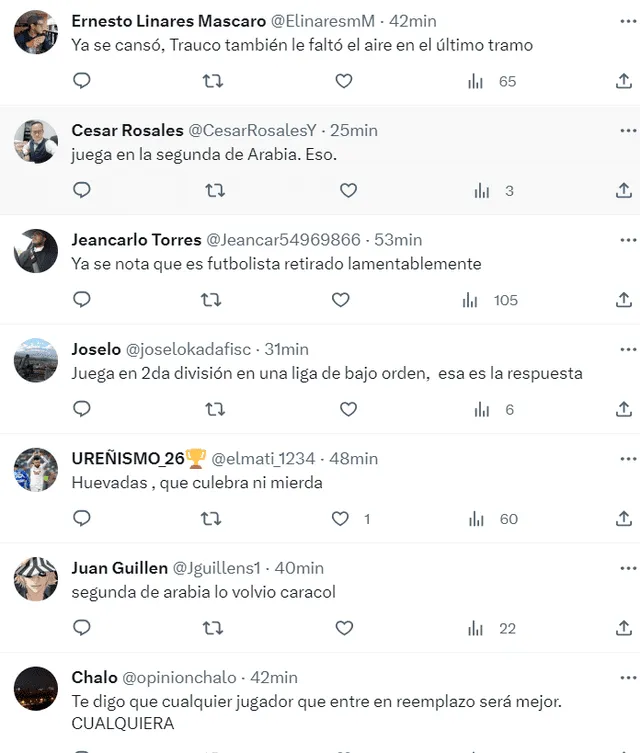  Comentarios de los hinchas sobre el desempeño de Carrillo.   