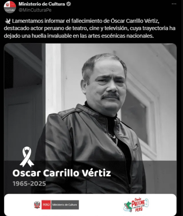 Ministerio de Cultura anunció la muerte de Óscar Carrillo. Ministerio de Cultura anunció la muerte de Óscar Carrillo.
