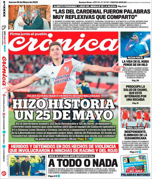 Crónica de Argentina puso como portada la victoria de River Plate.   