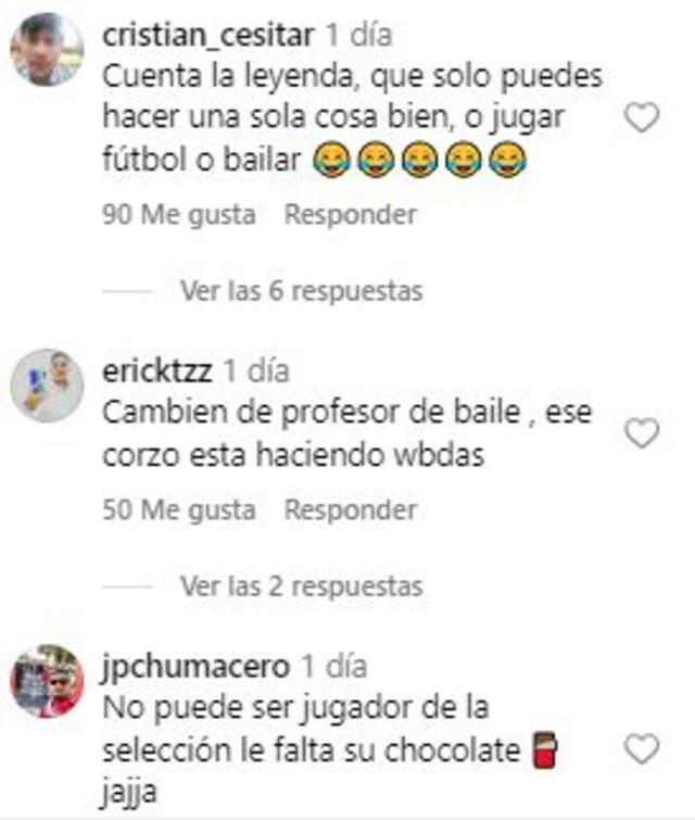 Comentarios en Instagram sobre el baile de salsa por Navidad de Piero Quispe.   