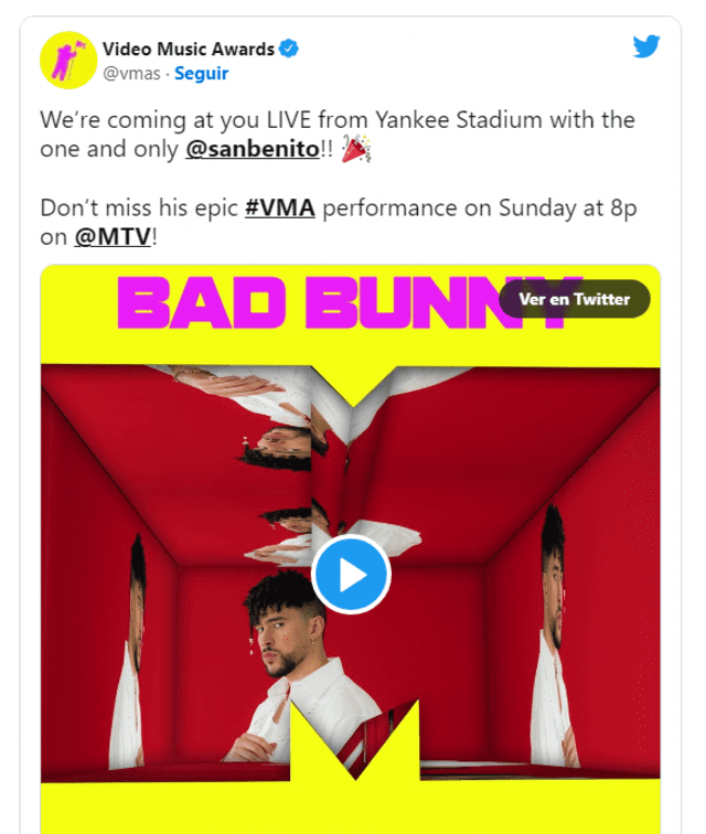 Así presentaron en Twitter la presentación de Bad Bunny en los MTV VMAs   