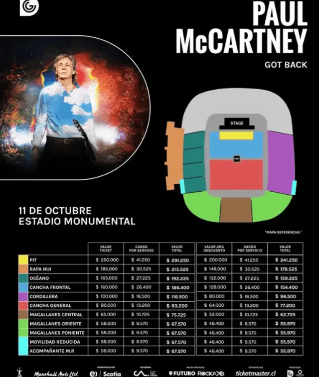 Estos son los precios de las entradas para ver a Paul McCartney en Chile.  