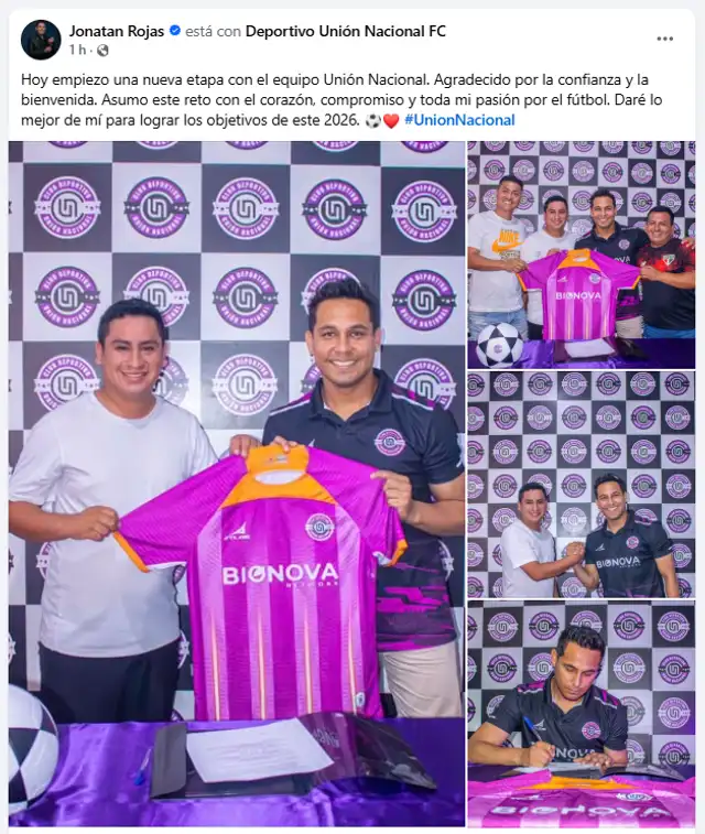Jonathan Rojas, feliz de pertenecer al equipo Deportivo Unión Nacional FC. Foto: Facebook. Jonathan Rojas, feliz de pertenecer al equipo Deportivo Unión Nacional FC. Foto: Facebook.