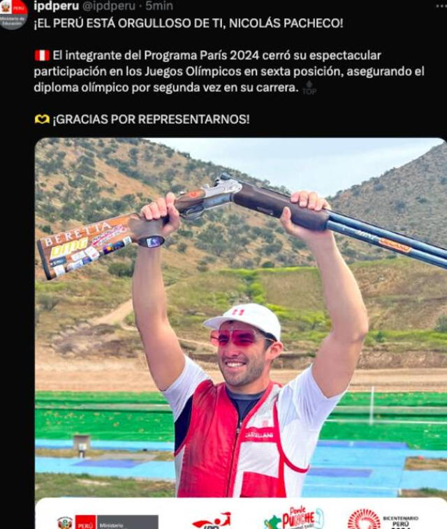 Nicolás Pacheco quedó eliminado en la final de París 2024. / Foto: X.   