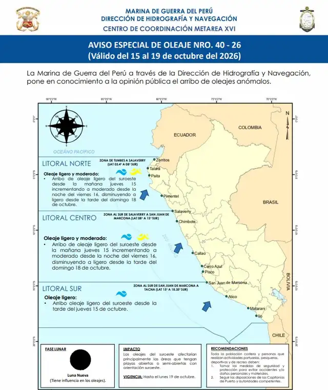 "Aviso Especial de Oleaje N.º 40-26 de la DHN" "Aviso Especial de Oleaje N.º 40-26 de la DHN"