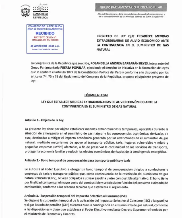 Proyecto de Ley N.º 14147/2026-CR.